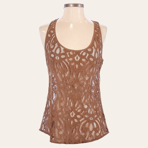 🌺 Fossil Boho Sleeveless Sheer Floral Lace Cotton Tank Top Blouse Size S - Picture 1 of 9
